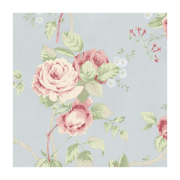 Linen Rose Wallpaper Blue, Green, Pink Norwall Wallcovering CG28815
