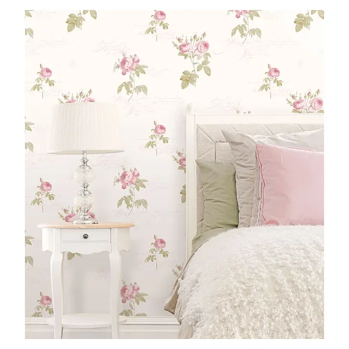 Script Rose Wallpaper Pink, Green Norwall Wallcovering CG28820