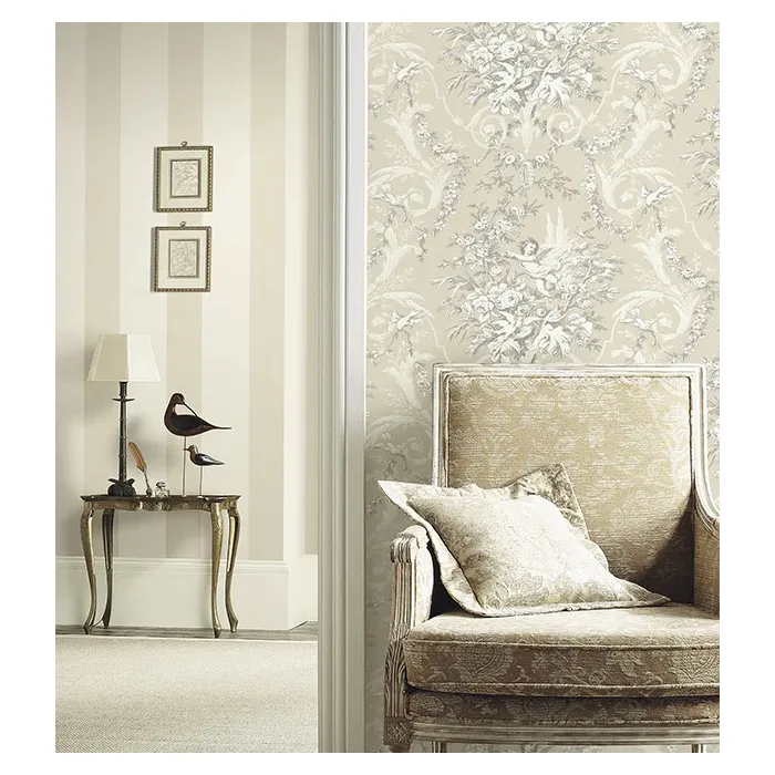 Fabric Toile Wallpaper Stone, Lt. Grey Norwall Wallcovering CH22540