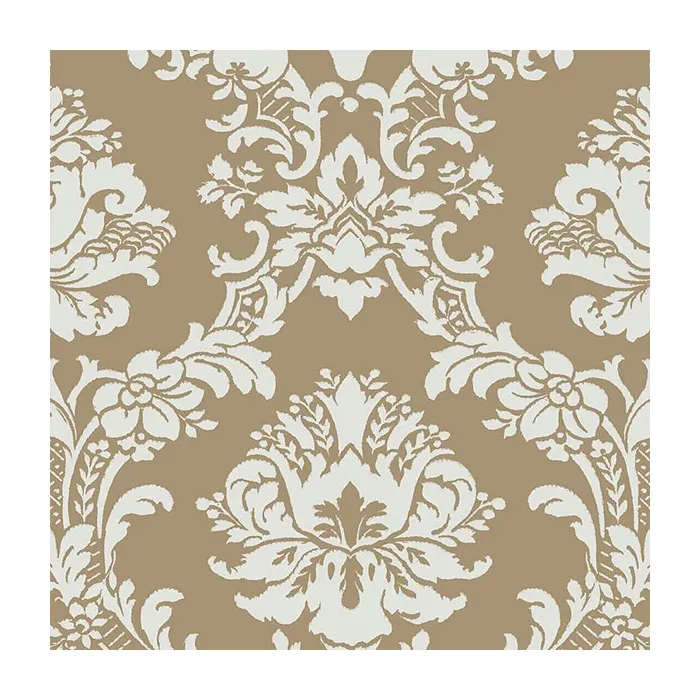 Document Damask Wallpaper Metallic Gold, Light Green Norwall Wallcovering CH28242