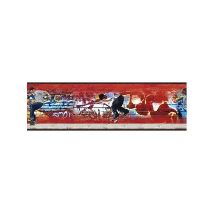 Skateboarder Graffiti Brick Wall Wallpaper Border