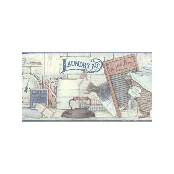 Blue Laundry Room Wallpaper Border