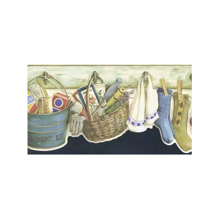 Blue Die Cut Laundry Wallpaper Border
