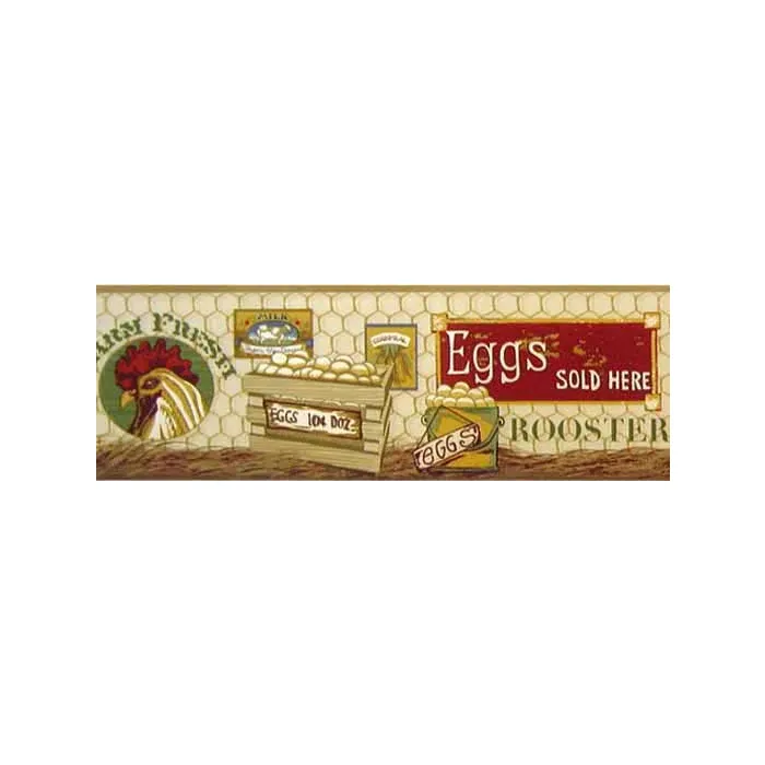 Fresh Eggs Rooster Wallpaper Border