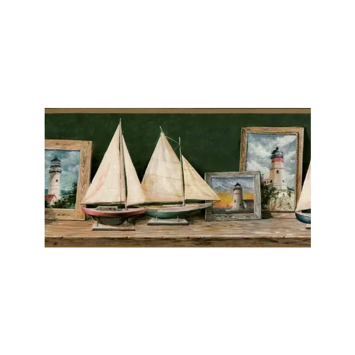 Framed Lighthouse and Sailboat Wall Paper Border ADV2092B