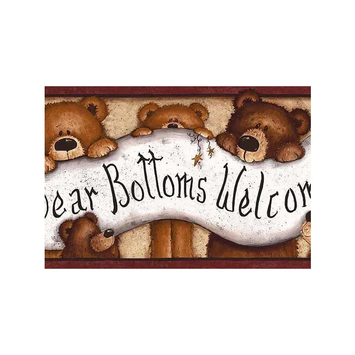 Burgundy Bear Bottoms Welcome Wallpaper Borde