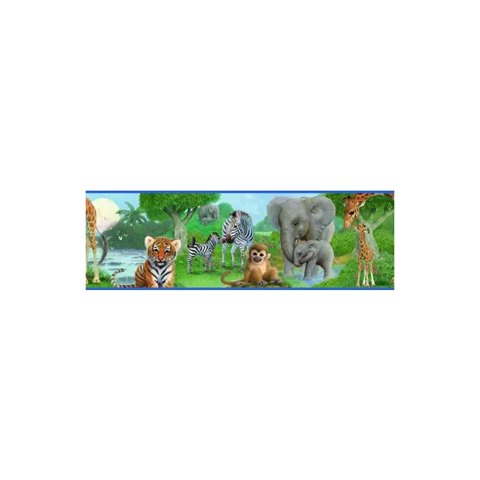 Jungle Animal Babies Bedtime Wallpaper Border - Chesapeake Wallcoverings
