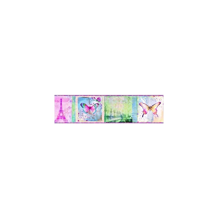 Worldly Pink Bon Voyage Butterflies Wallpaper Border - Chesapeake Wallcovering