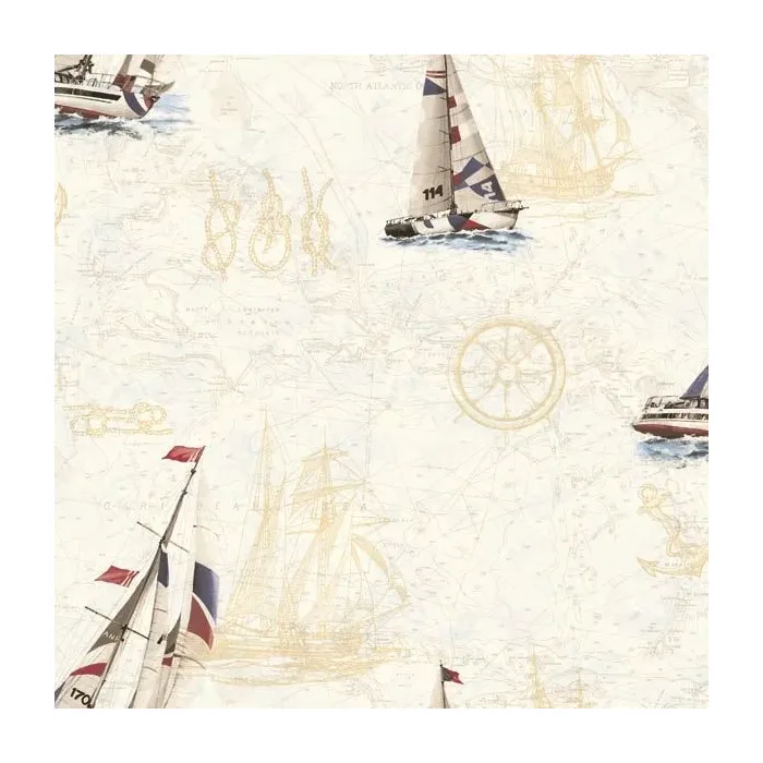 Waters Edge Blue Aquatic Map Wallpaper - Chesapeake Wallcoverings