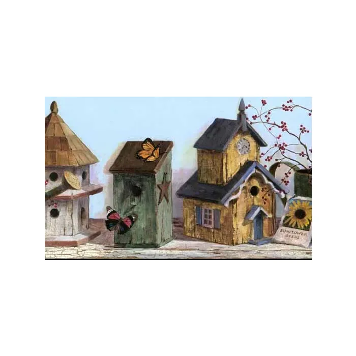 Assorted Crackle Birdhouse Wallpaper Border