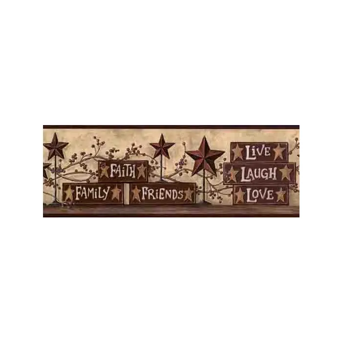 Country Blocks and Stars Burgundy Wallpaper Border