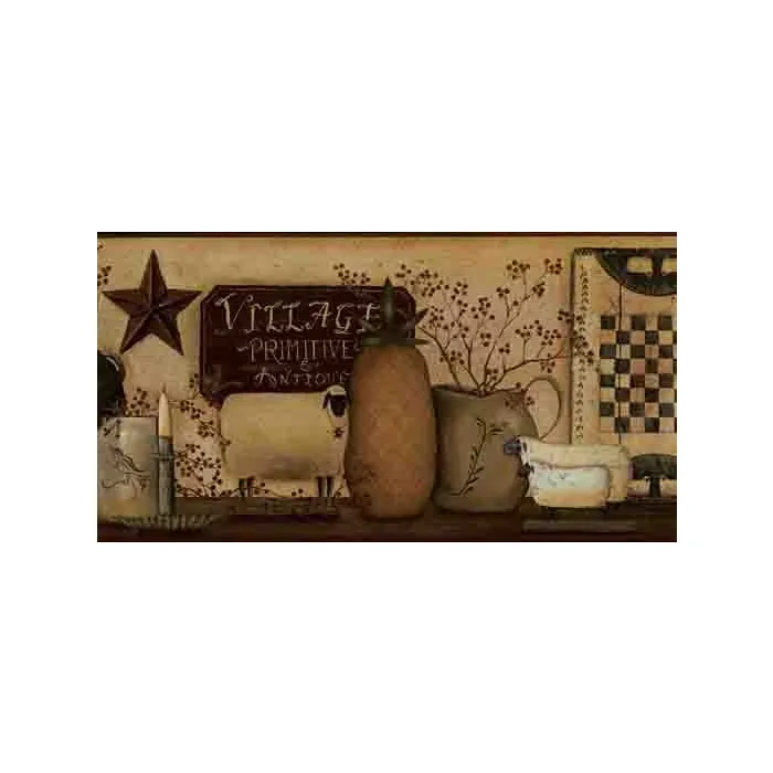 York Wallpaper Border - Hearts & Crafts - Village Primitive Antique
