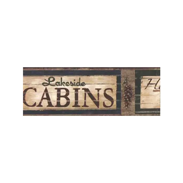 Cabin Plank Signs Wallpaper Border