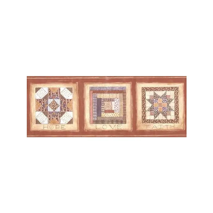 Brown Distressed Quilt Wall Paper Border- York Wallcoverings