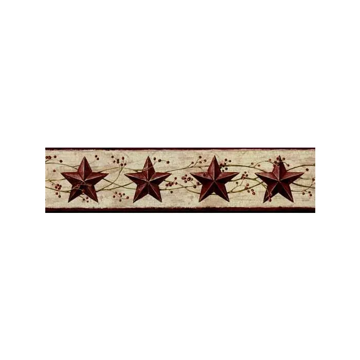 Burgundy Pip Berry Barn Star Wall paper Border