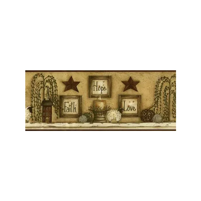 Burgundy Faith Hope Love Wallpaper Border
