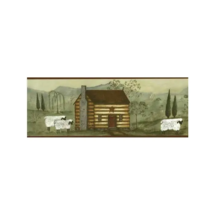Log Cabin Burgundy Wall Border