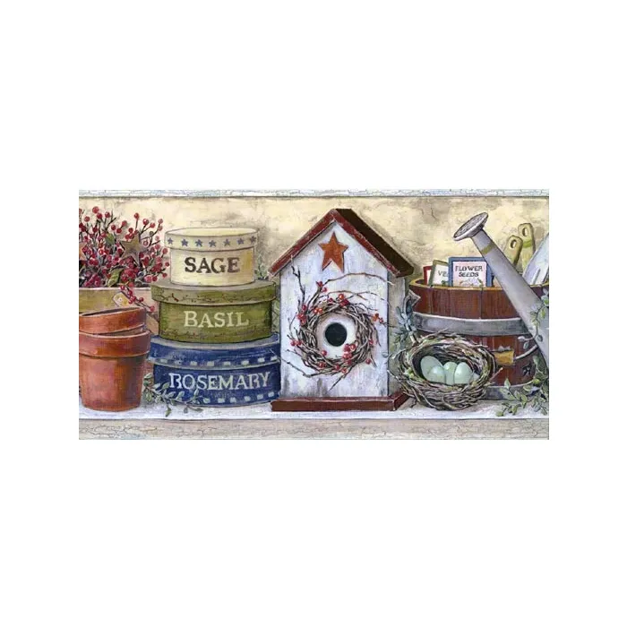 Crackle Beige Birdhouse Wall Paper Border- 1 Roll Left