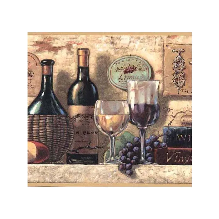 Wine Bottles and Glasses Wallpaper Border