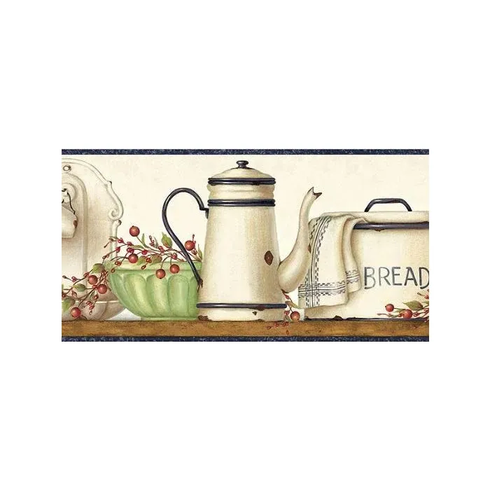 Blue Enamelware Shelf Wall Paper Border FAM65091B- 1 roll left
