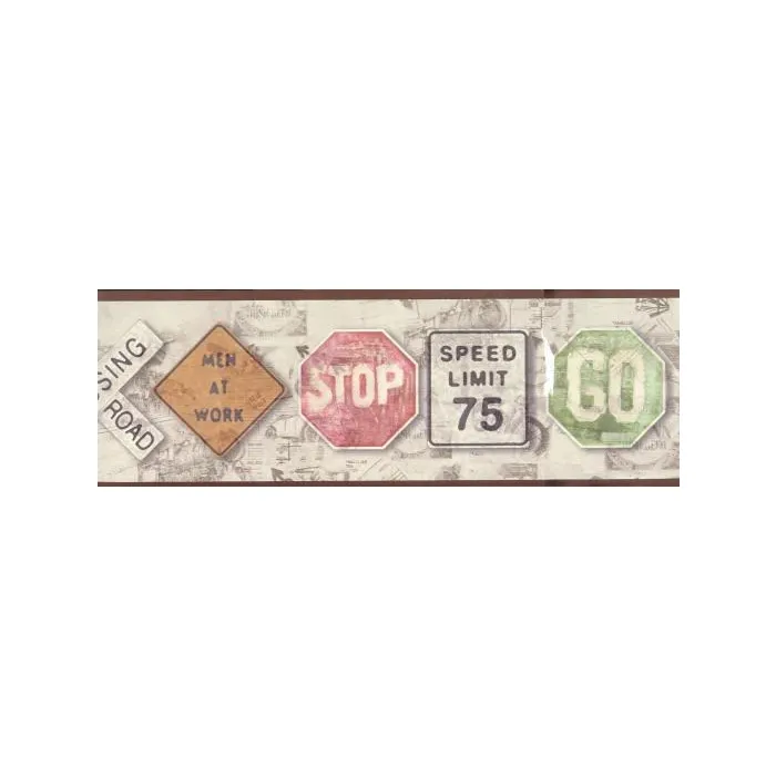 Masculine Antique Signs Wallpaper Border