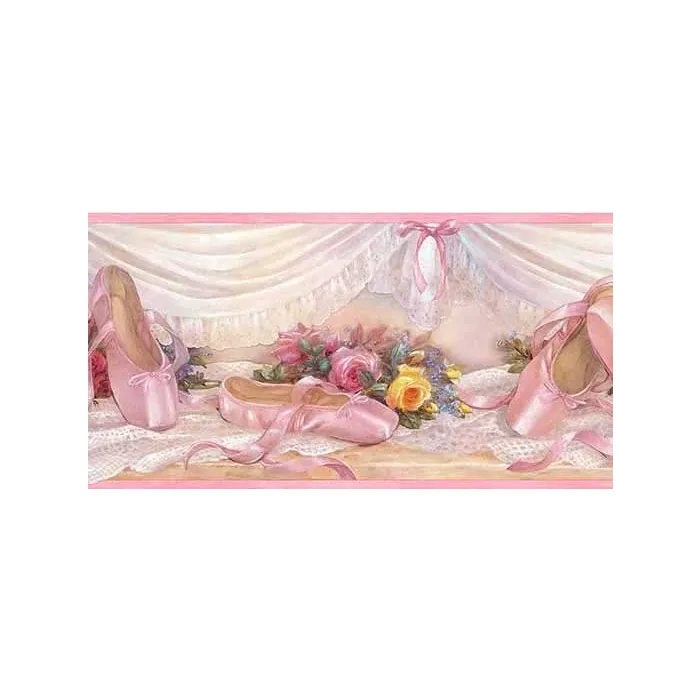 Satin Pink Ballet Slippers Wallpaper Border
