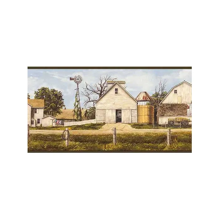 Green Amish Farm Wallpaper Border