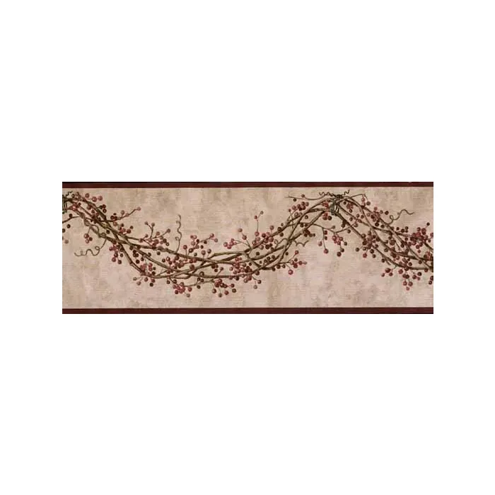 Burgundy Pip Berry Vine Wallpaper Border- 1 roll left