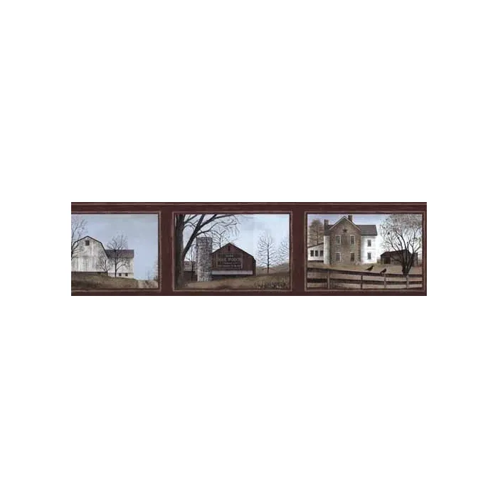 Framed Country Barn Scenes Wallpaper Border