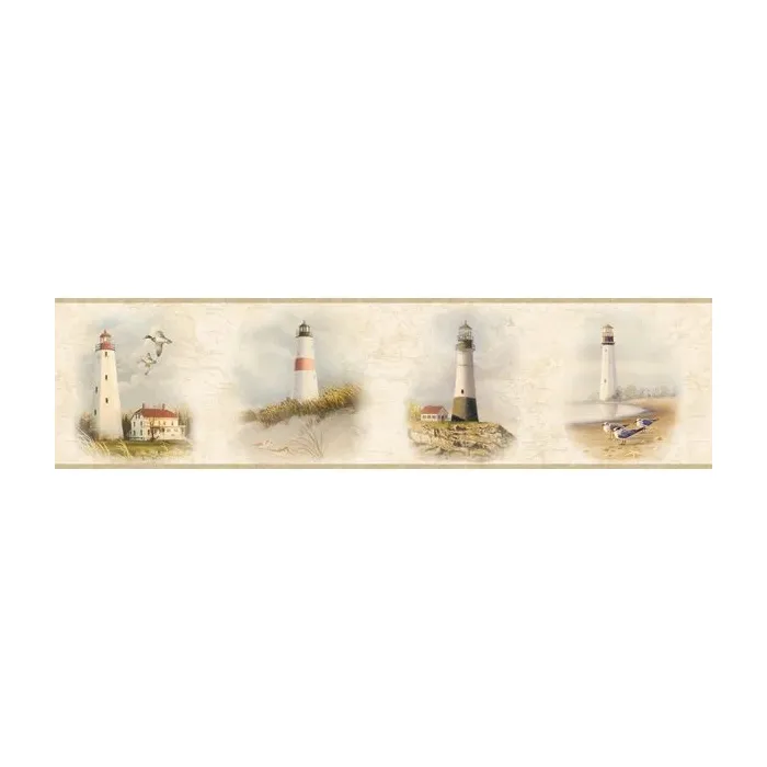 Tan Lighthouse Coast Wallpaper Border - Chesapeake Wallcoverings