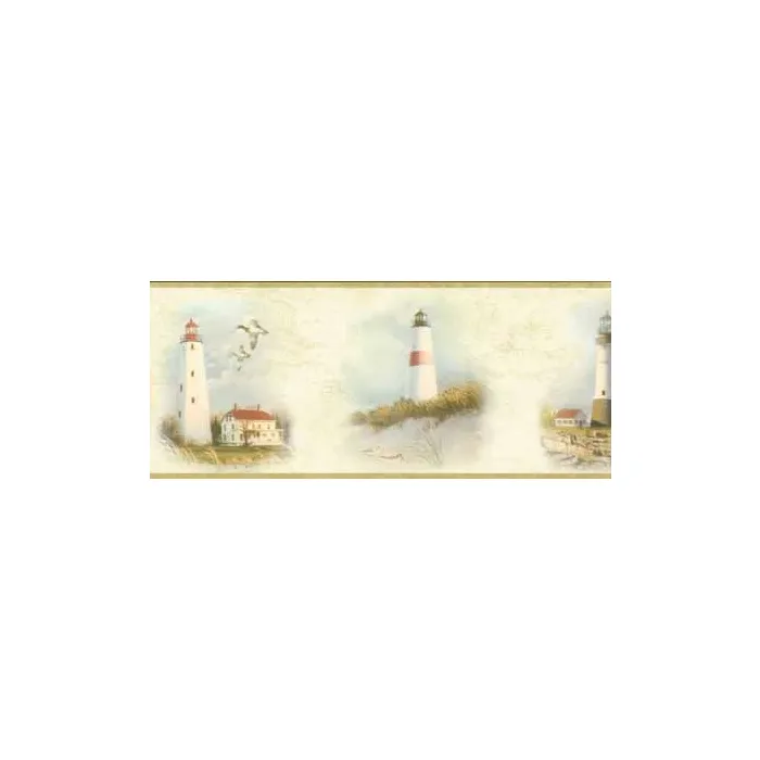 Tan Lighthouse Coast Wallpaper Border - Chesapeake Wallcoverings