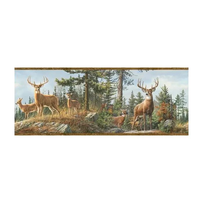 Fern Brown Whitetail Deer Wallpaper Border - Chesapeake Wallcovering