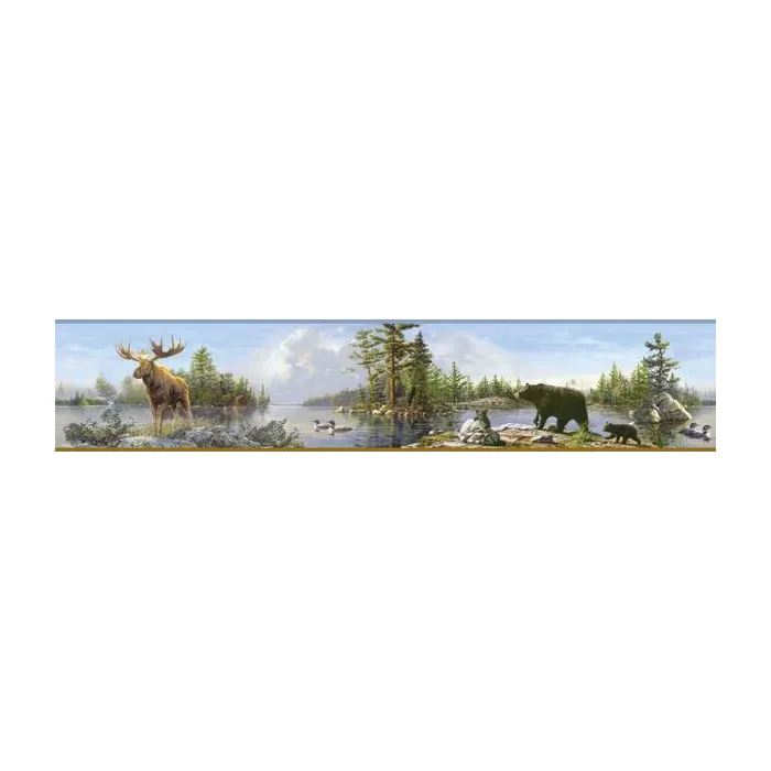 Moose, Black Bear, Duck Lake Wallpaper Border - Chesapeake Wallcovering