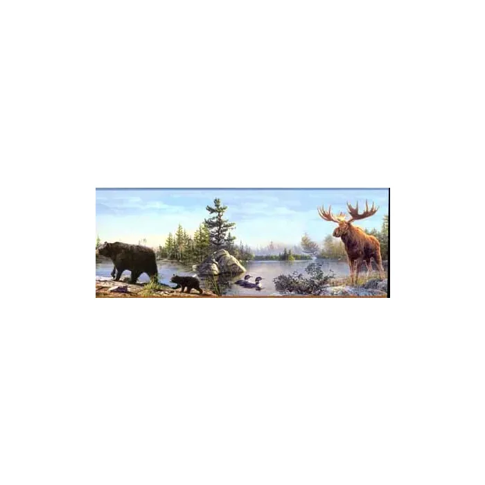 Moose, Black Bear, Duck Lake Wallpaper Border - Chesapeake Wallcovering