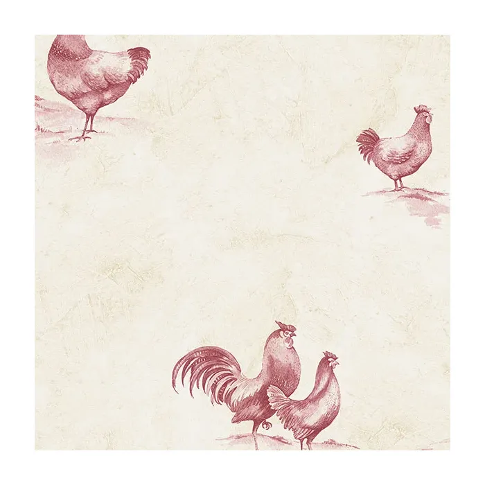 Rooster Wallpaper Beige and Burgundy - Norwall Wallcoverings
