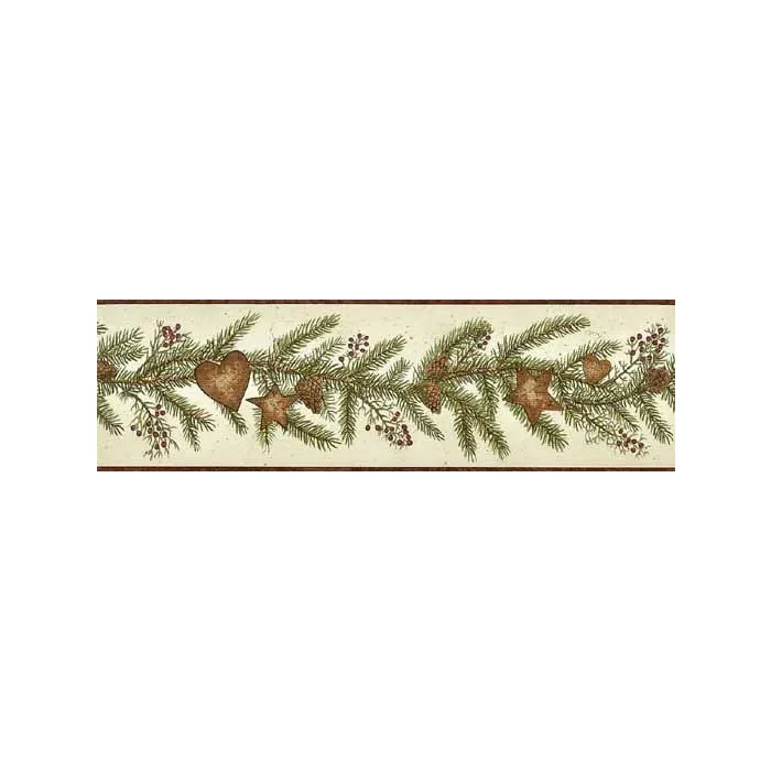 Heart/Star Pine Branch Wallpaper Border