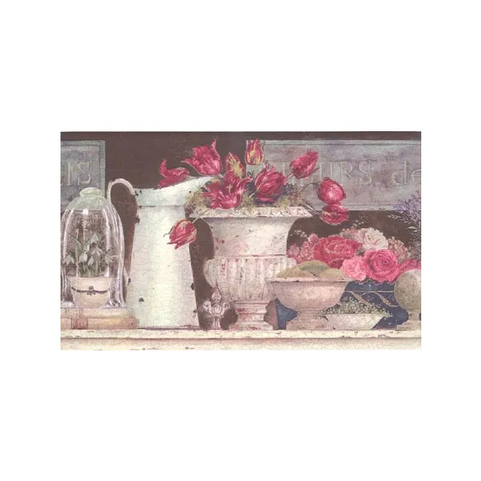 Chocolate Flower Pitcher Wallpaper Border