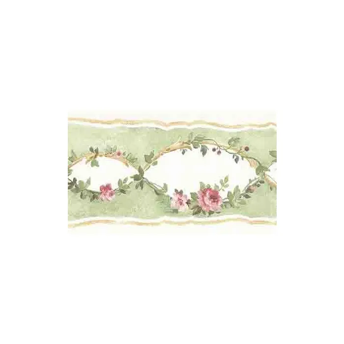 Green Vine With Pink Roses Wallpaper Border - Norwall