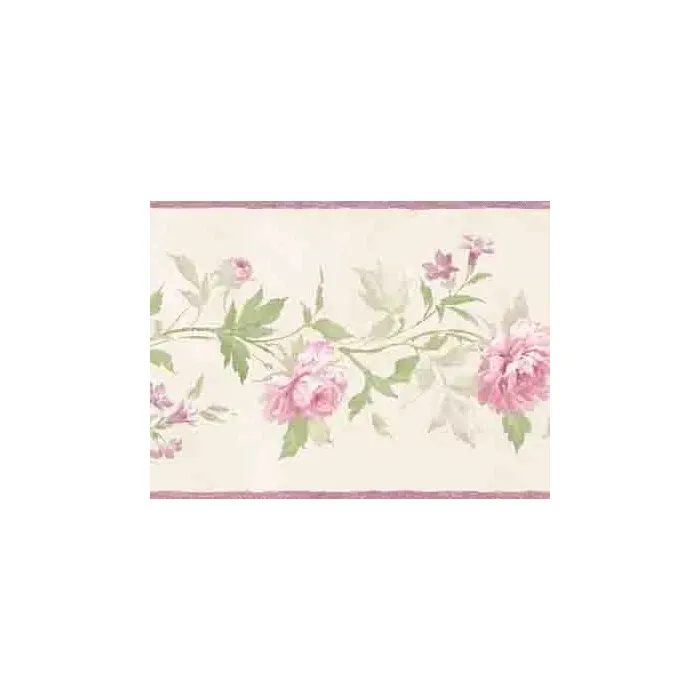 Beige and Pink Vines of Roses Wallpaper Border - Patton Norwall