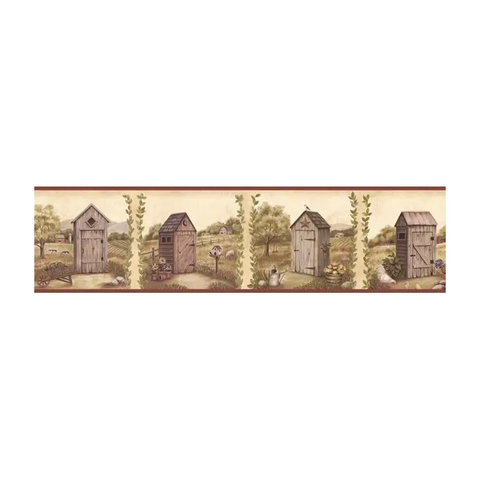 Fredley Blue Country Meadow Outhouse Wallpaper Border Chesapeake PUR44552B