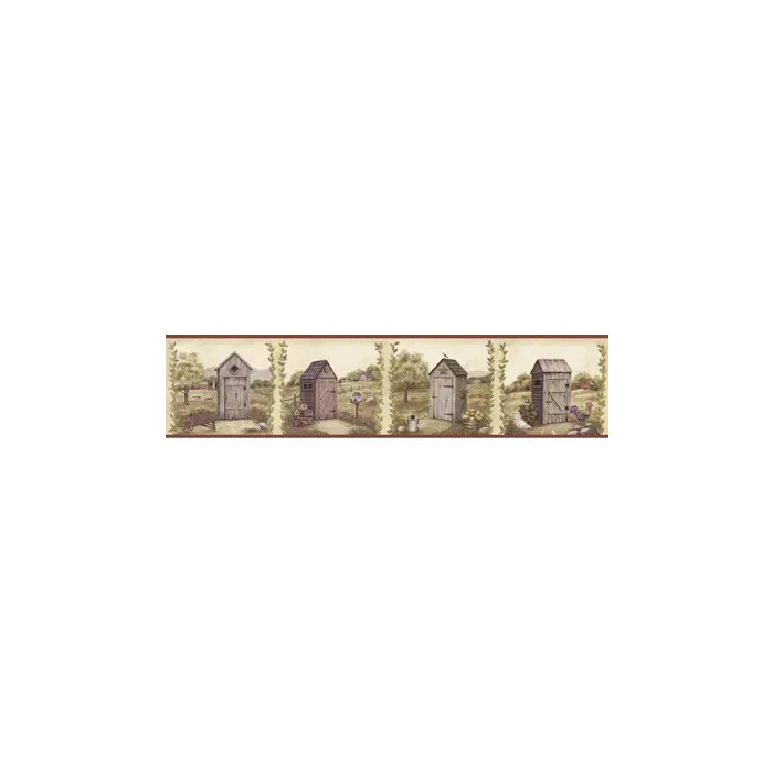 Fredley Blue Country Meadow Outhouse Wallpaper Border Chesapeake PUR44552B