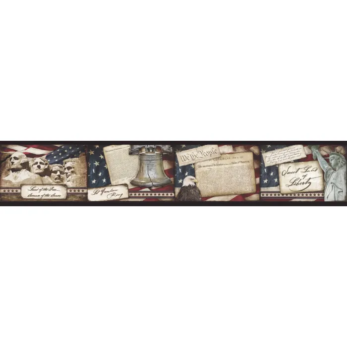 Franklin Black Liberty Rings Collage Wallpaper Border Chesapeake PUR44651B