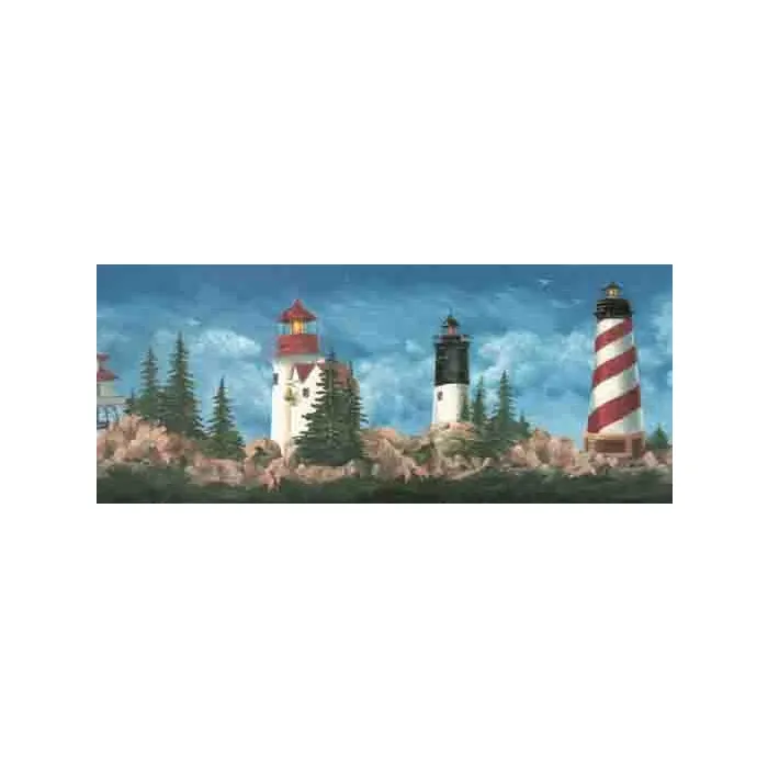 Lighthouse on the Rocks Edge Wallpaper Border
