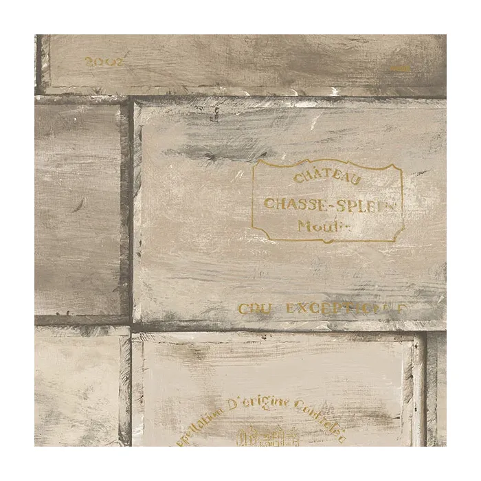 Wine Crates Wallpaper Brown, Beige, Metallic Gold Norwall Wallcovering CK36614