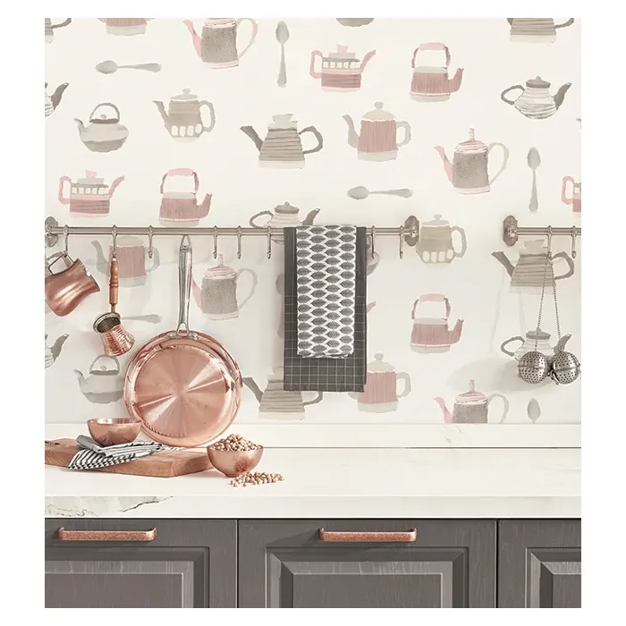 Tea Pots Wallpaper Pink, Grey Norwall Wallcovering CK36633