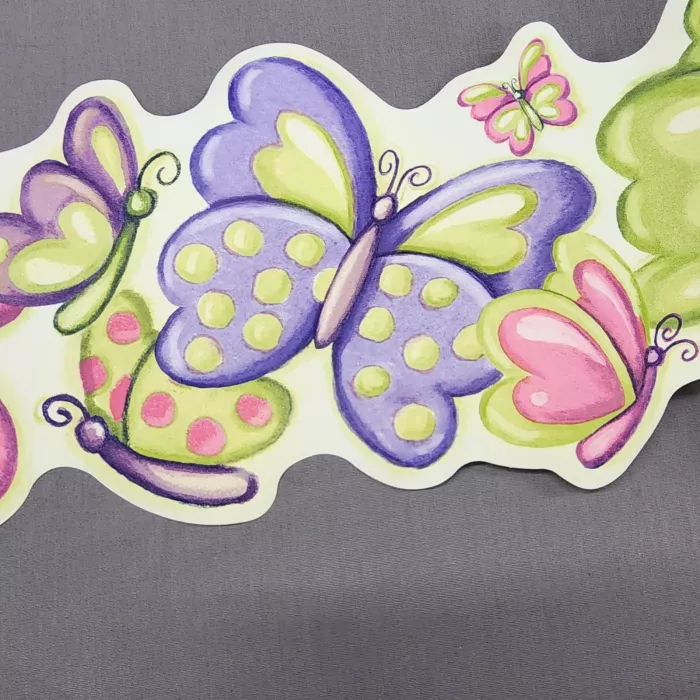 Bright Colorful Pink Purple Green Butterfly Double Edge Die Cut Wallpaper Border