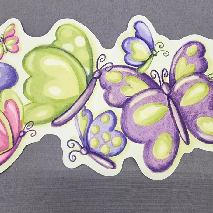 Bright Colorful Pink Purple Green Butterfly Double Edge Die Cut Wallpaper Border