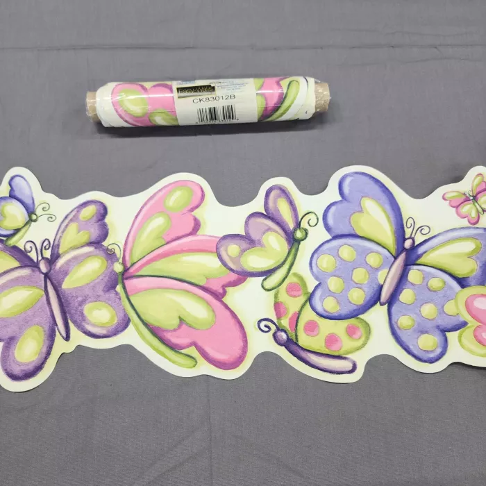 Bright Colorful Pink Purple Green Butterfly Double Edge Die Cut Wallpaper Border