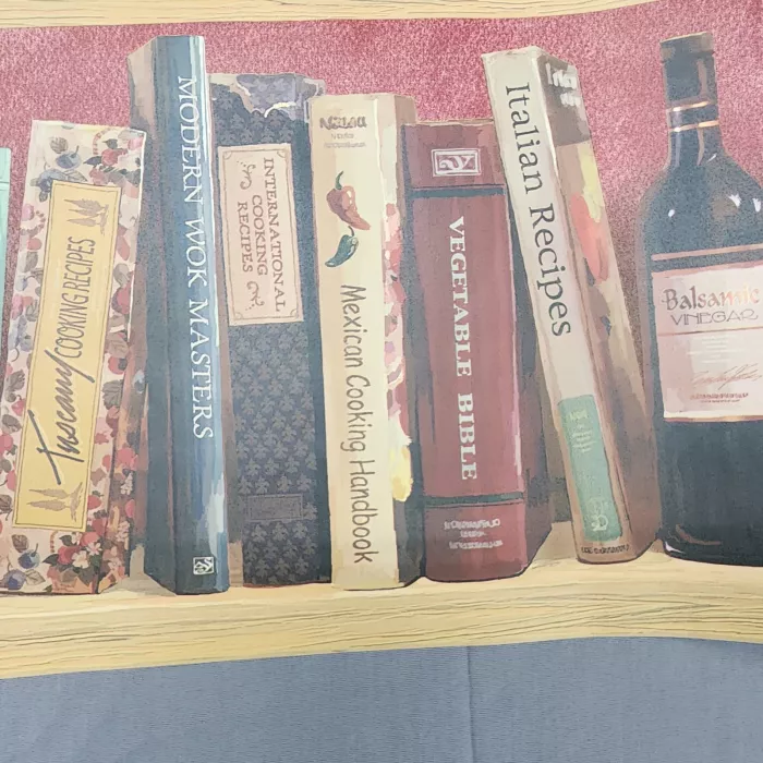 York Wallcoverings Wooden Shelf Recipe Books Olive Oil Candy Boxes Wallpaper Border