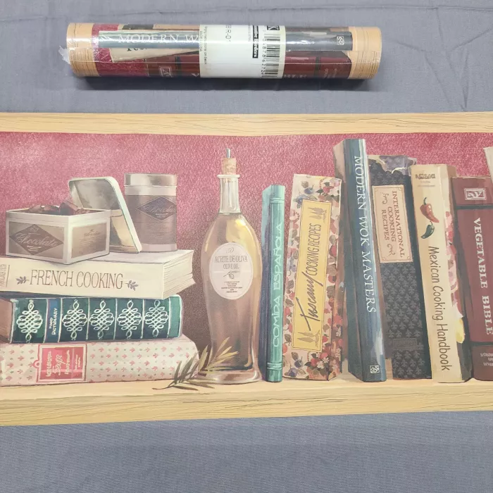 York Wallcoverings Wooden Shelf Recipe Books Olive Oil Candy Boxes Wallpaper Border
